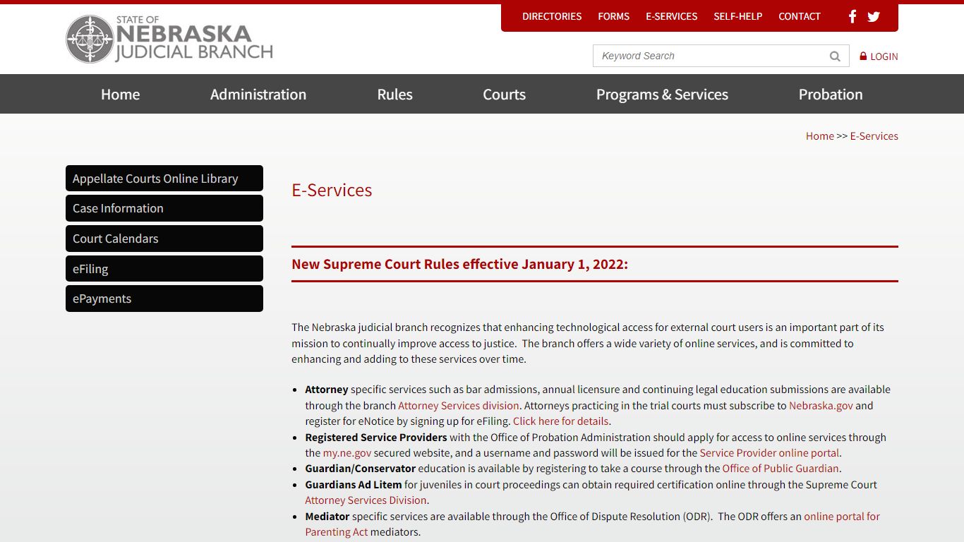 E-Services | Nebraska Judicial Branch - Nebraska Supreme Court